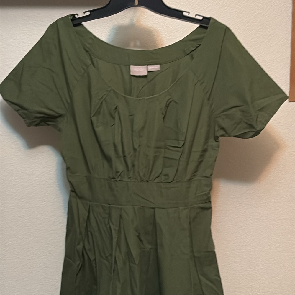 EShakti women’s dress, Sz 10, 100% Cotton Army Green, pockets, smocked waist. 💚 - Picture 2 of 9